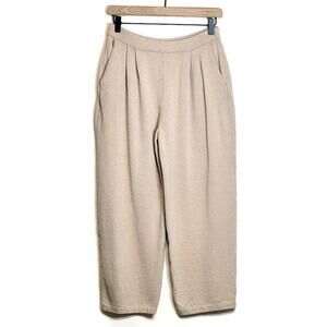 St John Collection Marie Gray High Rise Wide Leg Cream Beige Knit Pant Size 6